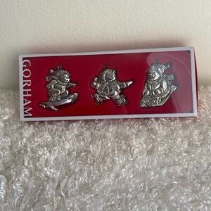 Gorham Silver Nickelplated Snowman Ornament Trio